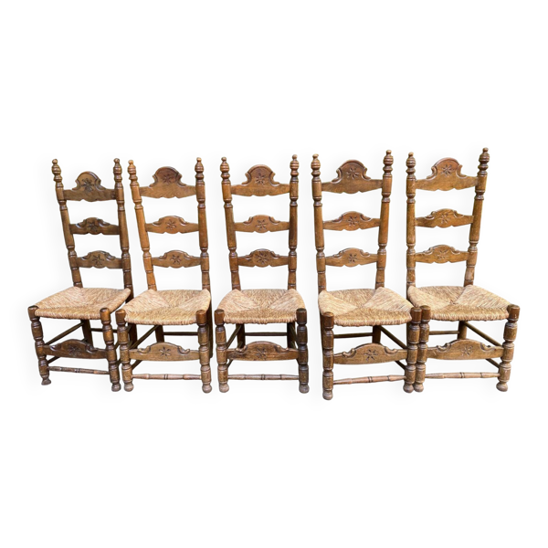 Lot de 5 ou 4 chaises à manger de style traditionnel rustique chic paillées