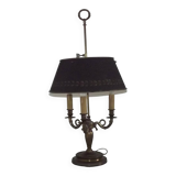 French Empire Bronze Bouillotte 3 Light Table Lamp Dark Green Shade 4229