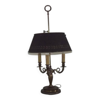 French Empire Bronze Bouillotte 3 Light Table Lamp Dark Green Shade 4229
