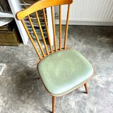 Baumann bistro chair in light wood and green skai, “Menuet” model