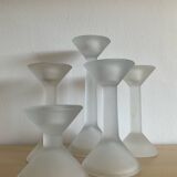 Set of 5 vintage diabolo candle holders in frosted glass