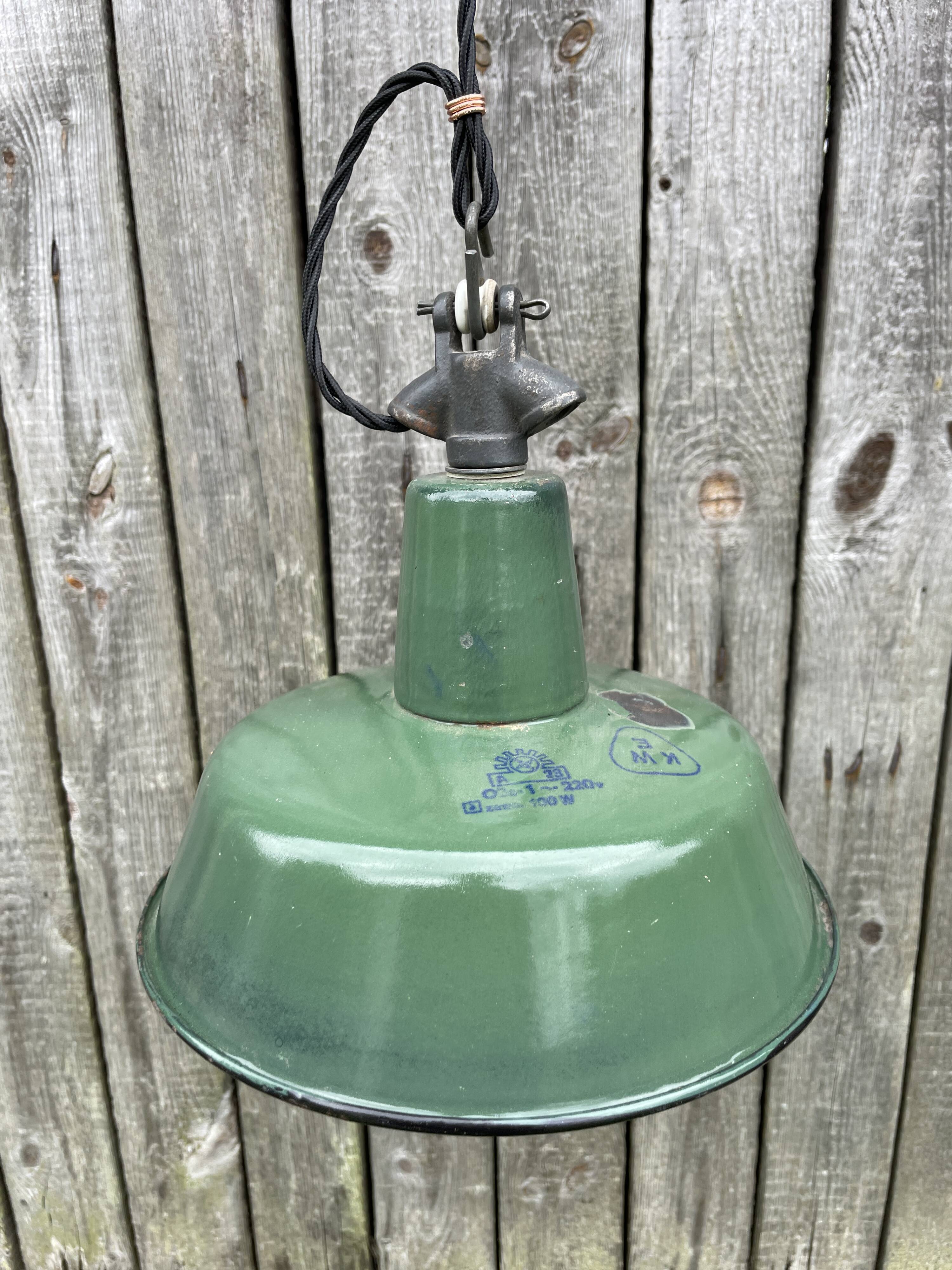 Industrial Green Enamel  Lamp, 1960s