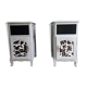 Two solid wood bedside tables with calfskin decoration.
