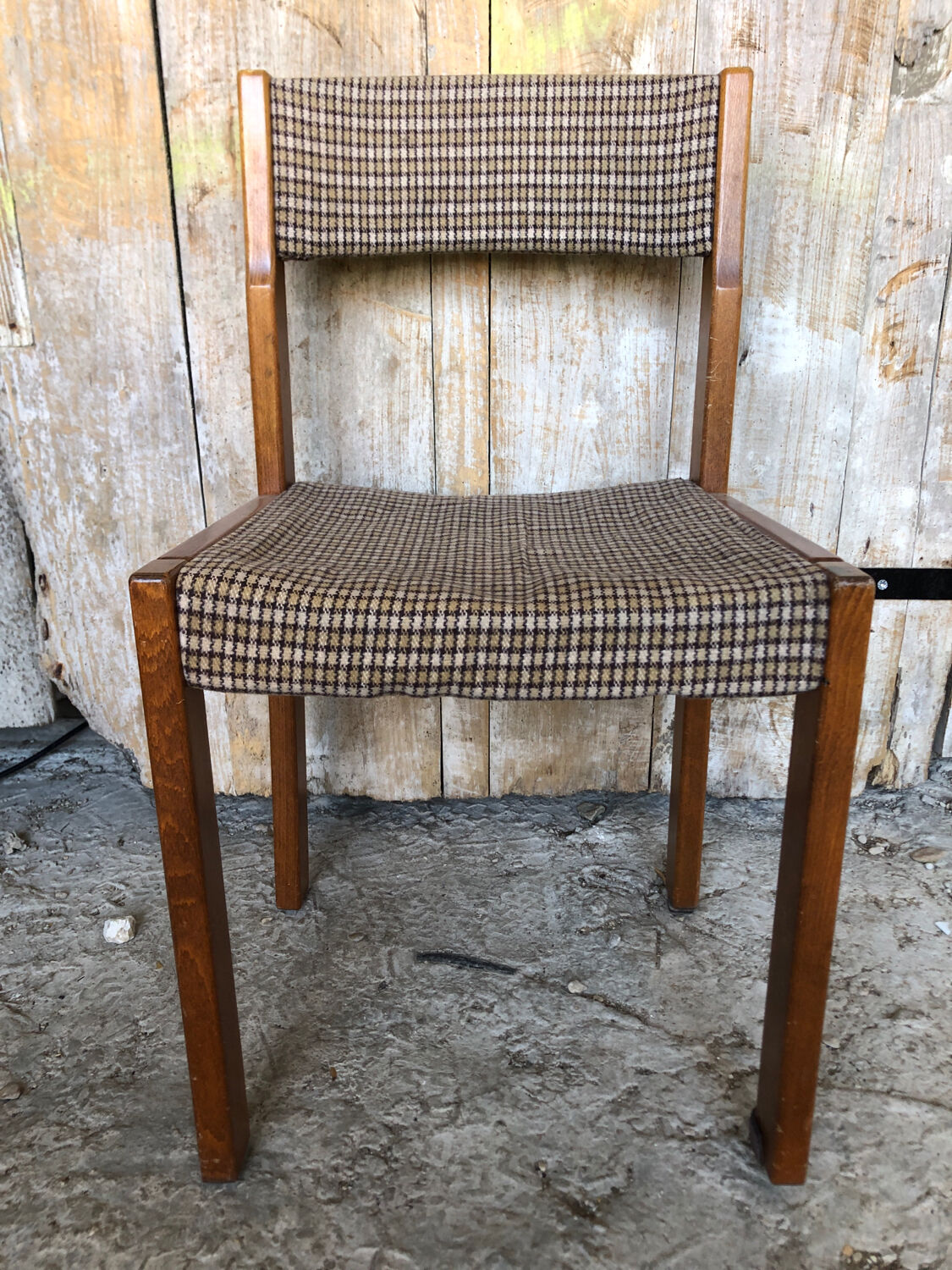 Set of 3 vintage 60s wooden fabric and tile chairs