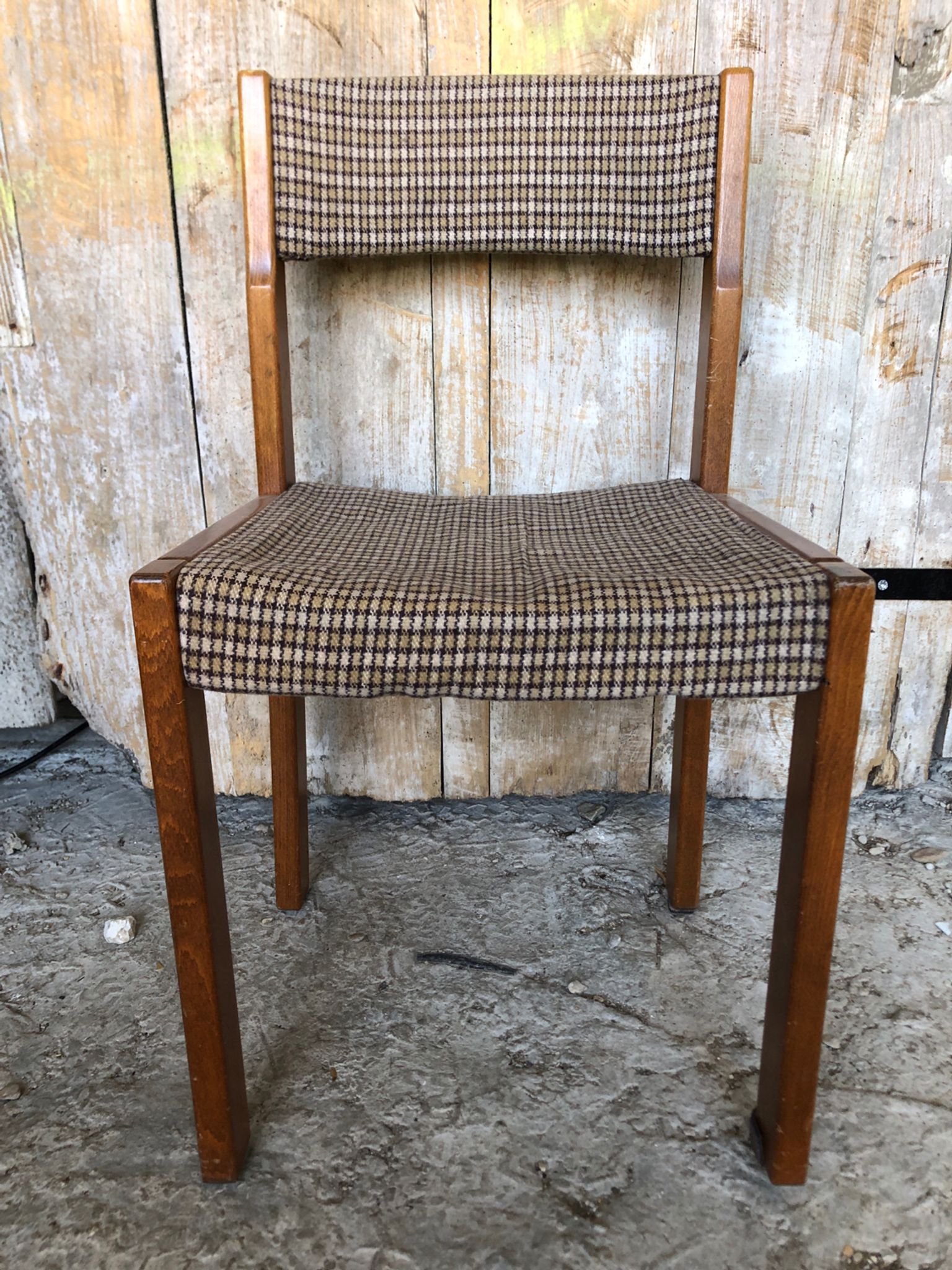 Set of 3 vintage 60s wooden fabric and tile chairs