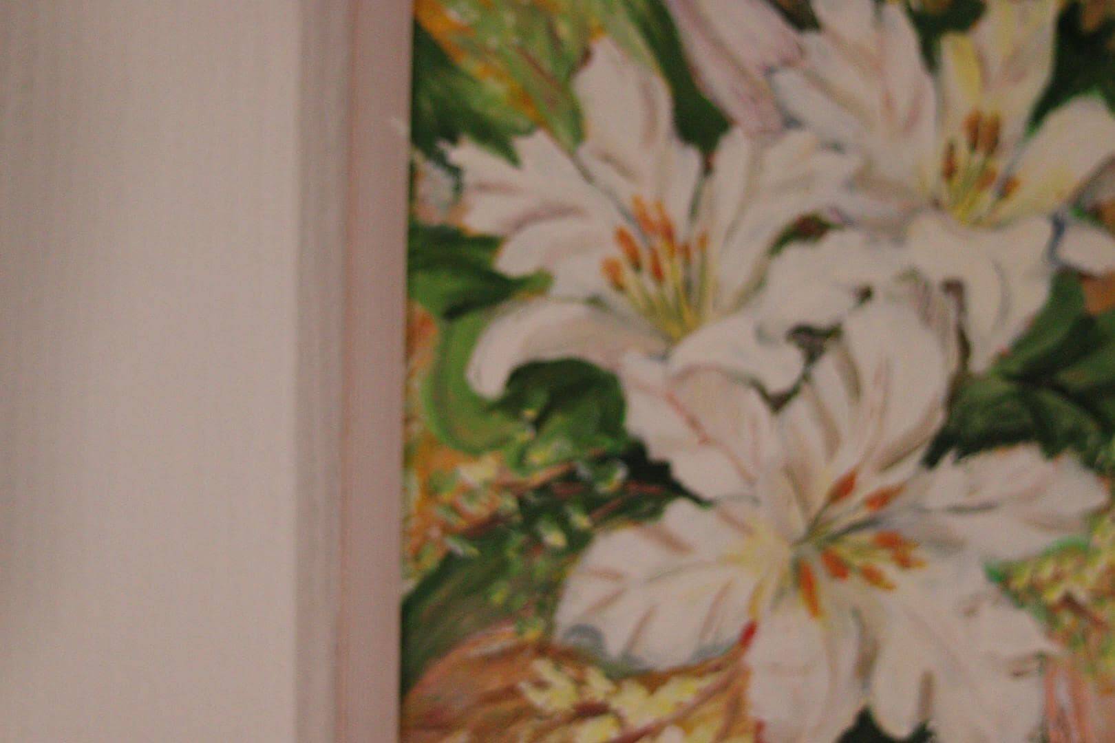 Original Swedish oil on panel from the mid-century – white lilies