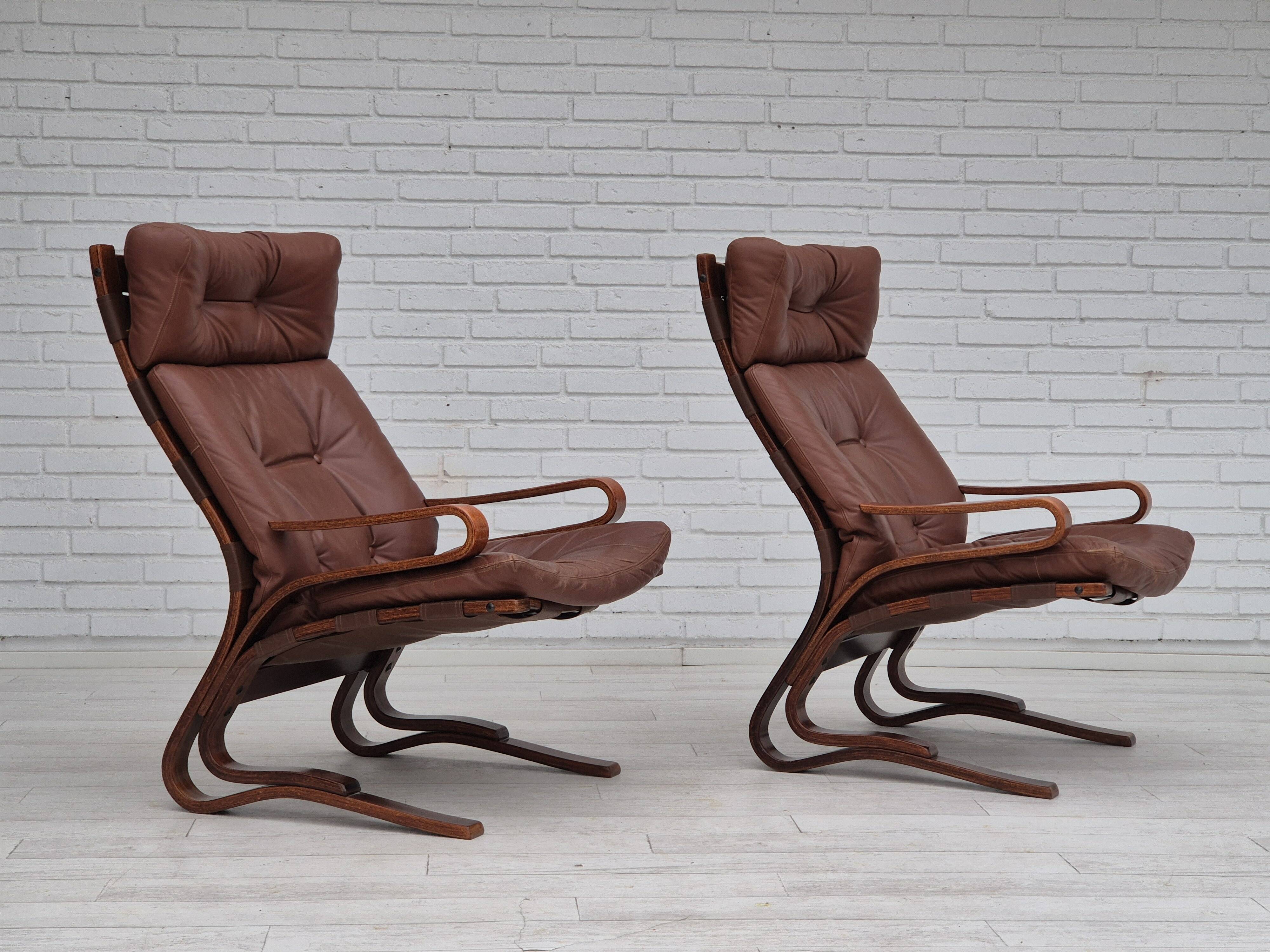 1970s, Scandinavian design, lounge chair, original condition, leather, bent wood.