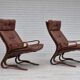 Années 1970, design scandinave, chaise longue, état d'origine, cuir, bois courbé.