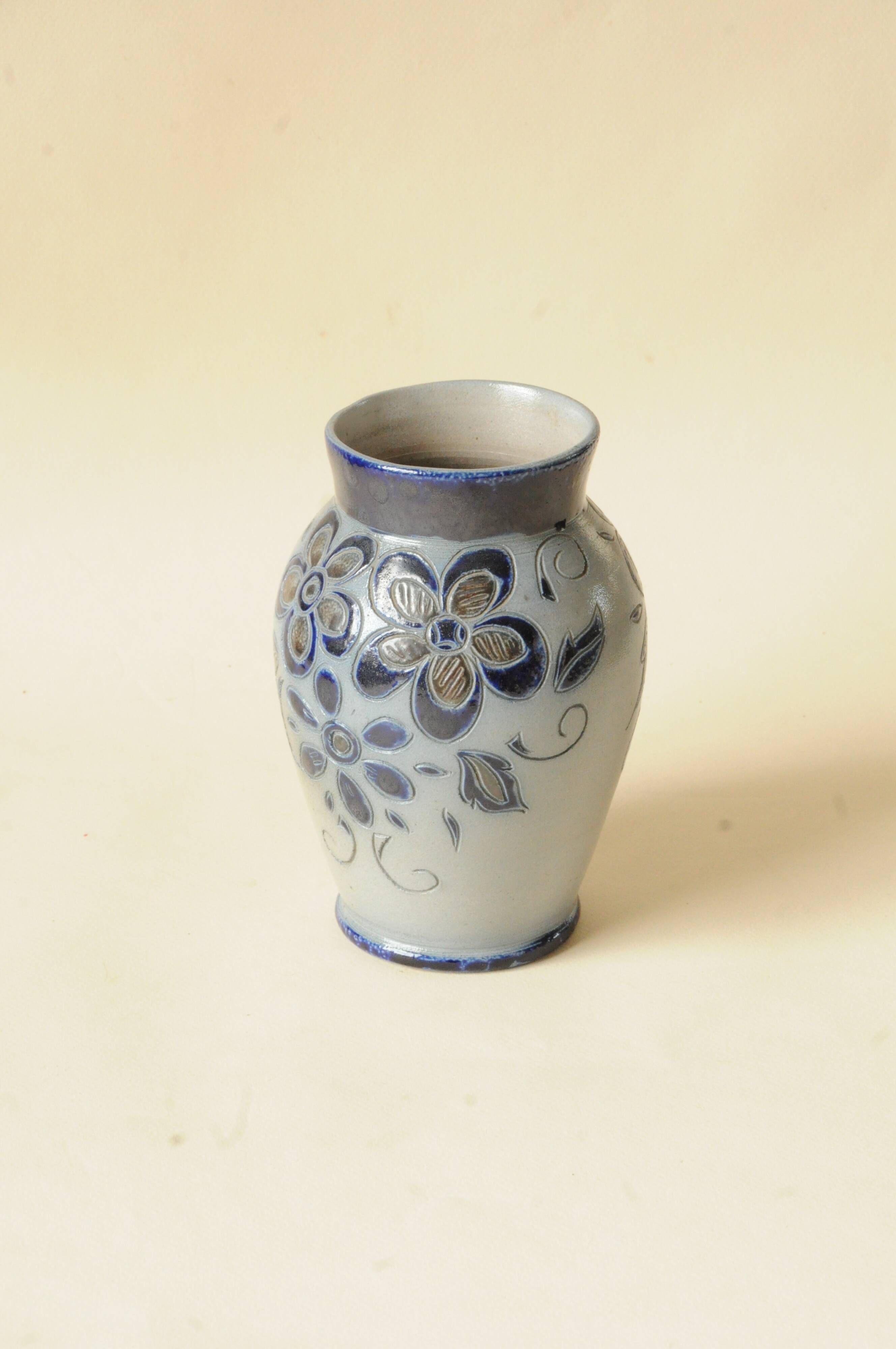 Vintage Stoneware Vase from Alsace Betschdorf - Blue Grey