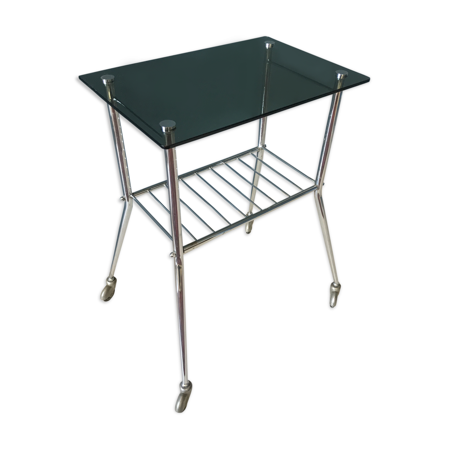 Vintage chrome and smoked glass wheeled dessert