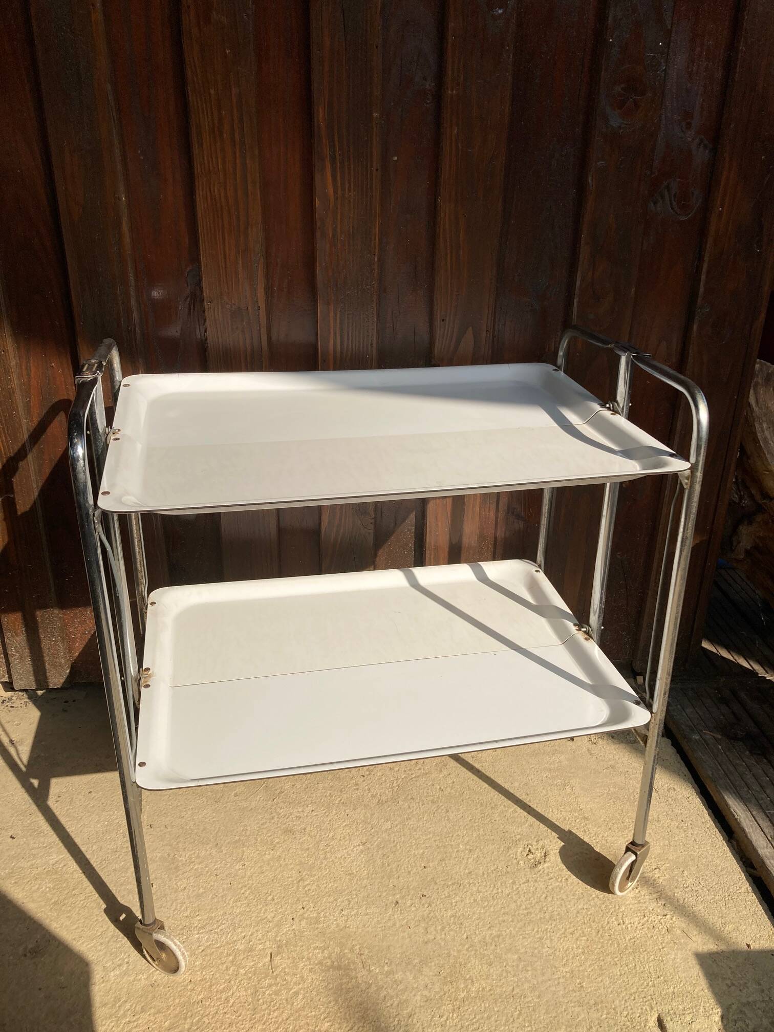 Vintage serving trolley, white folding table, 70s design, vintage.
