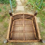 Paire de fauteuils en bois et rotin 1980
