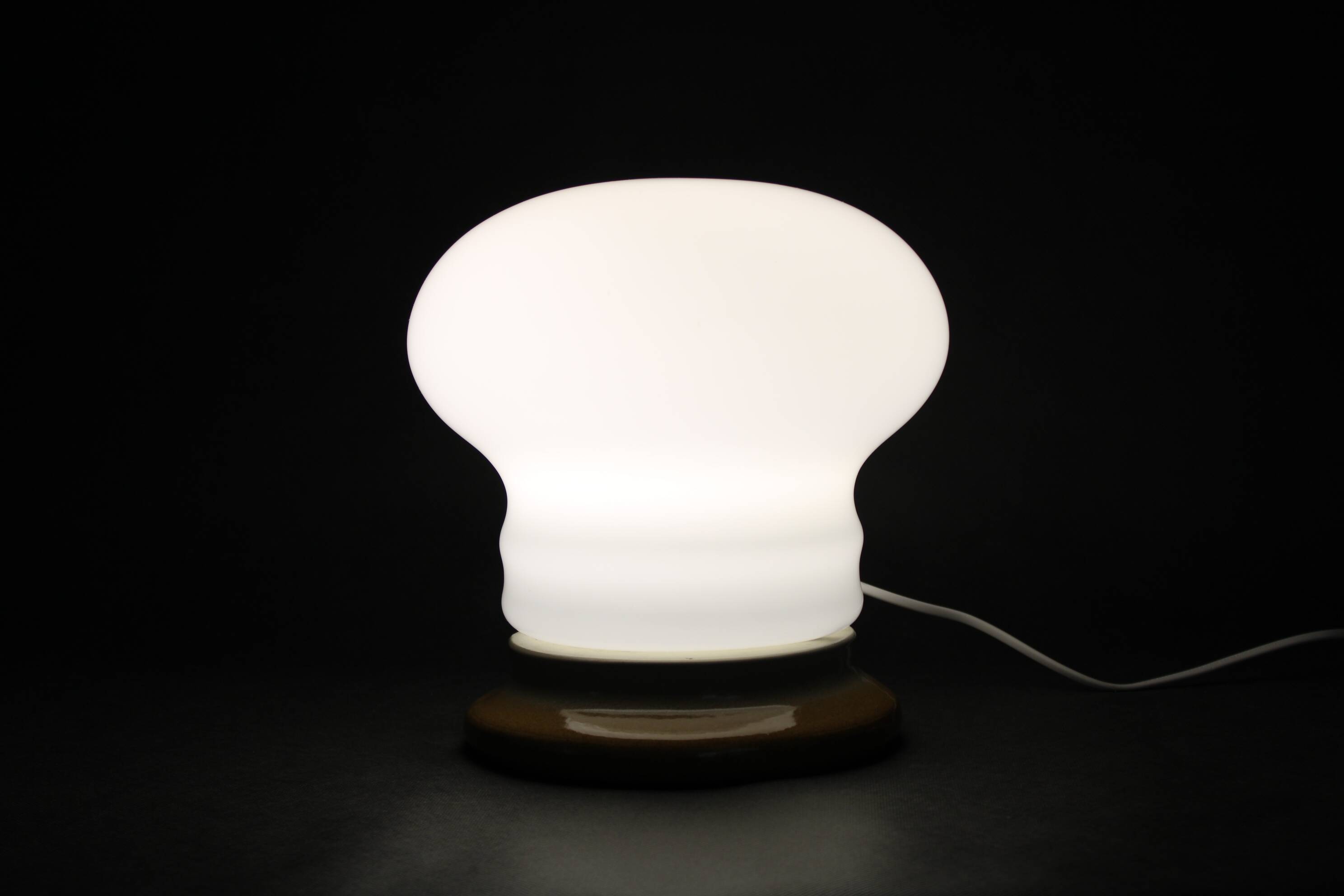 Czechoslovak midcentury ceramic table lamp with opaline glass, 1960s