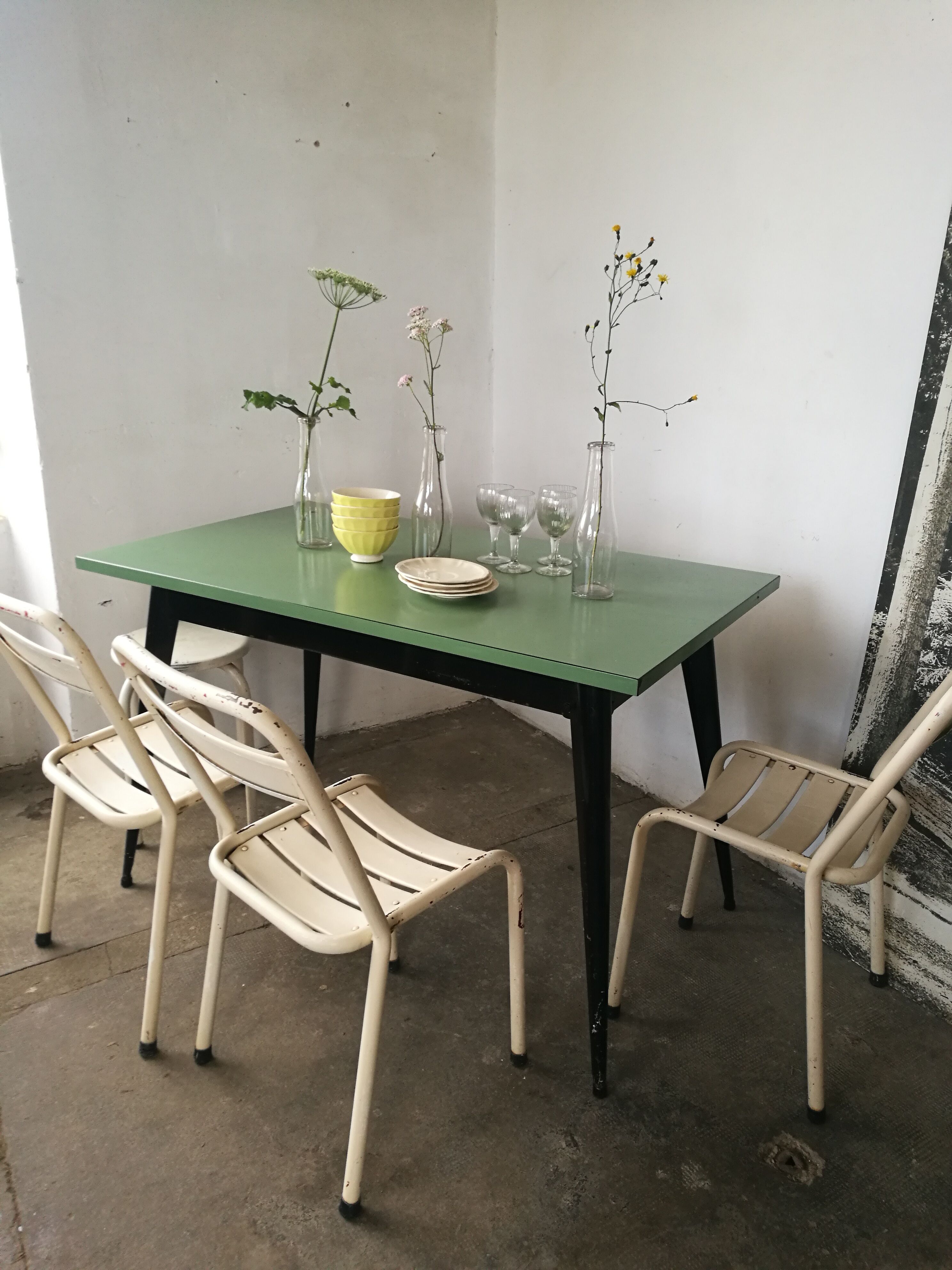 Tolix table, vintage metal and formica
