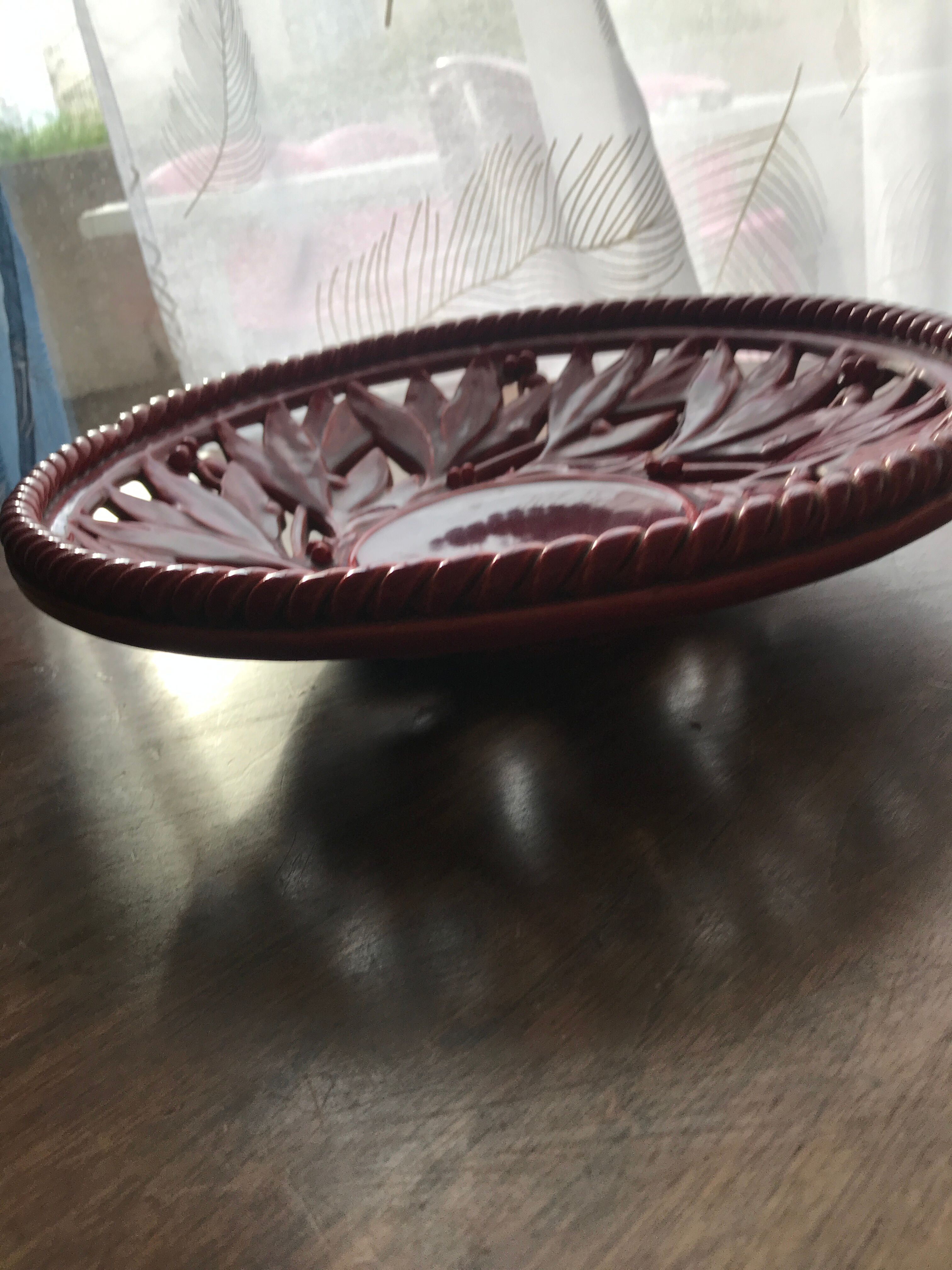 Large cup fruit basket in garnet earthenware