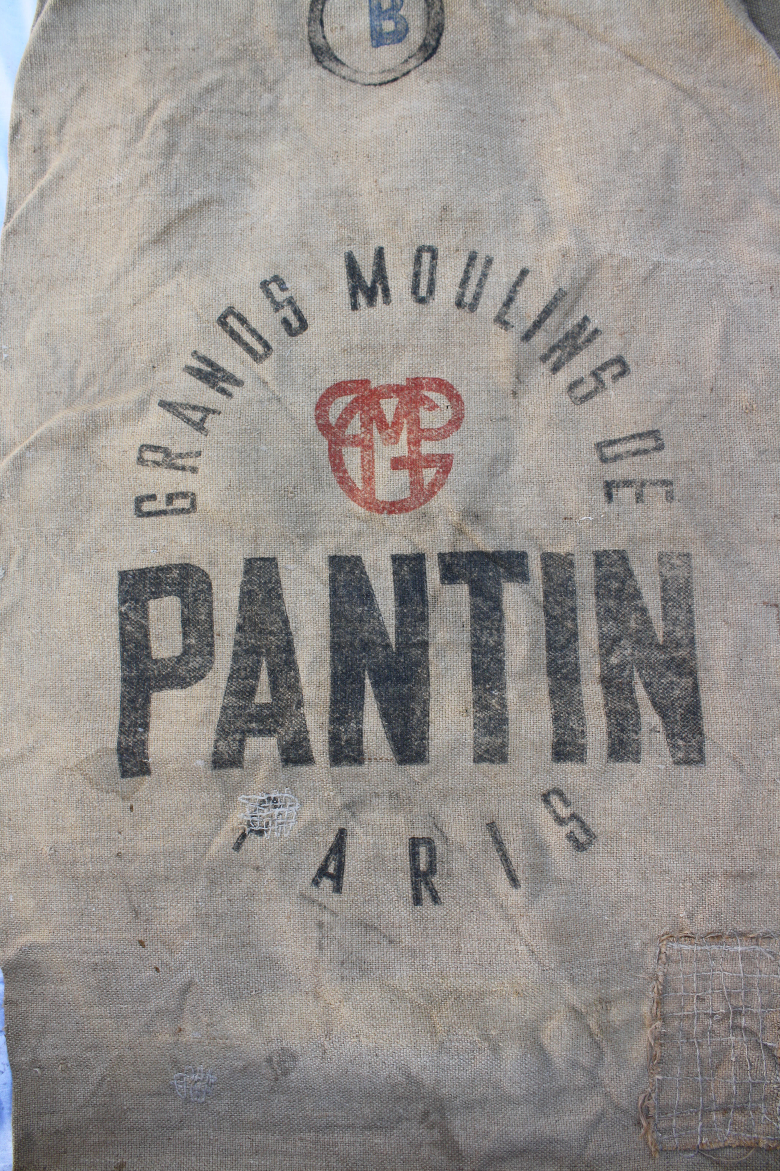 Sac en toile de jute ancien Grands moulins de Paris Pantin farine