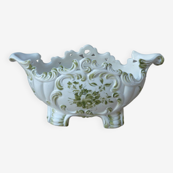 Ancien vase, jardinière, cache pot en céramique décor floral peint main fabriquée en italie