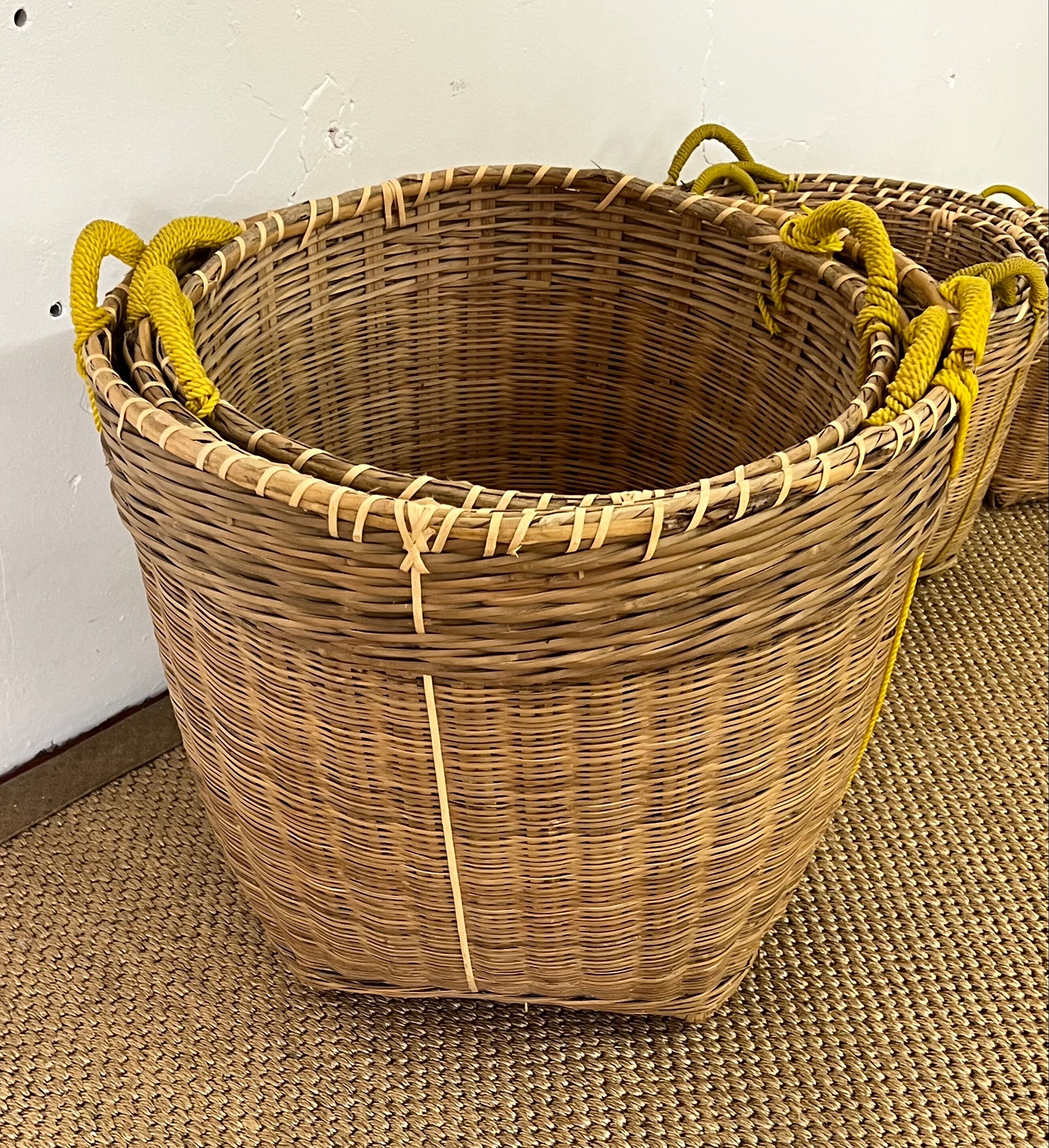 Set of 9 wicker trundle baskets