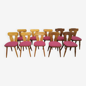 Lot de 10 chaises de bistrot bois avec coussin vintage année 70/80/90