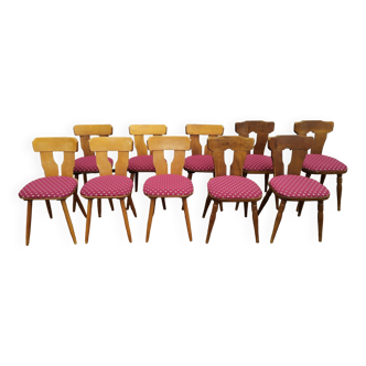 Set of 10 wooden bistro chairs with vintage cushion from the 70s/80s/90s