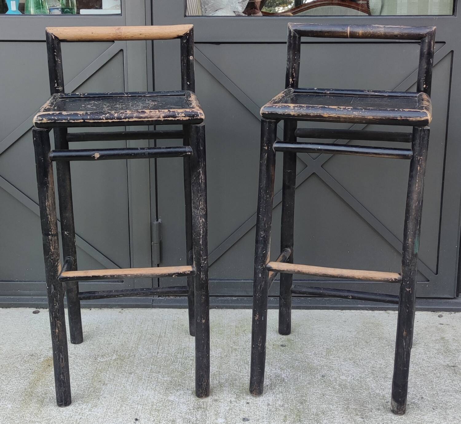 Pair Of Vintage Stools In Painted Bamboo/Vintage Bar/20th Century Design