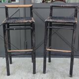 Pair Of Vintage Stools In Painted Bamboo/Vintage Bar/20th Century Design