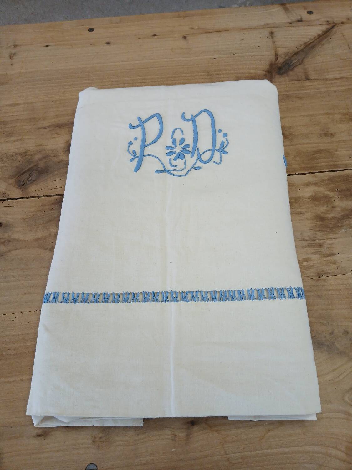 Antique linen/mixed sheet with embroidery