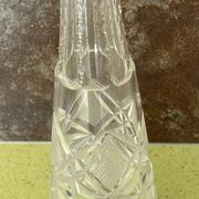 Long carafe with a cut Bohemian crystal stopper, design decor, 38.5 cm.