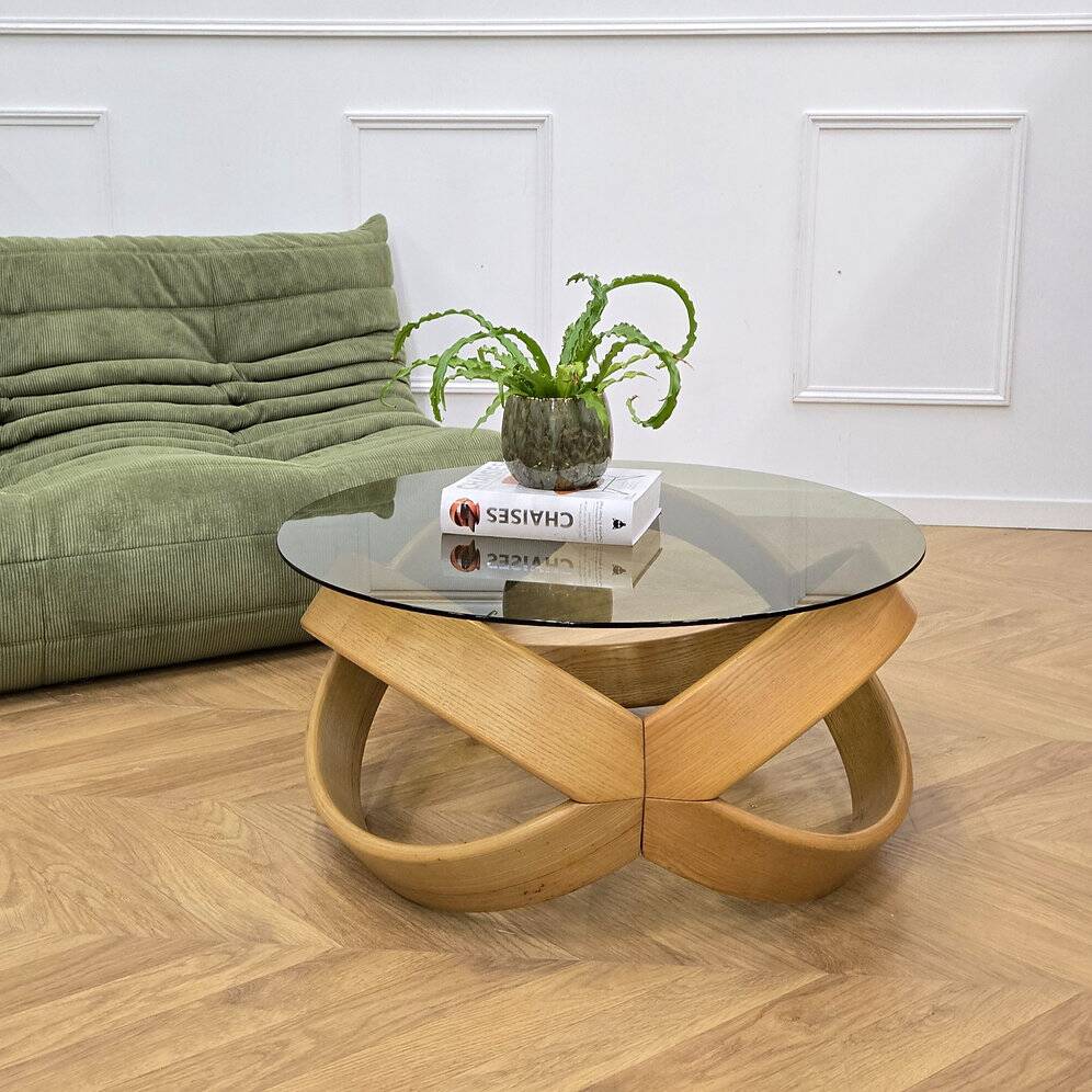 Vintage round wooden coffee table