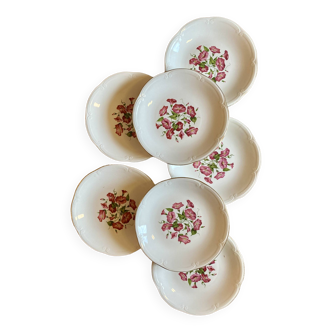 Lot de 7 assiettes creuses vintage modèle Liseron rose de Gien