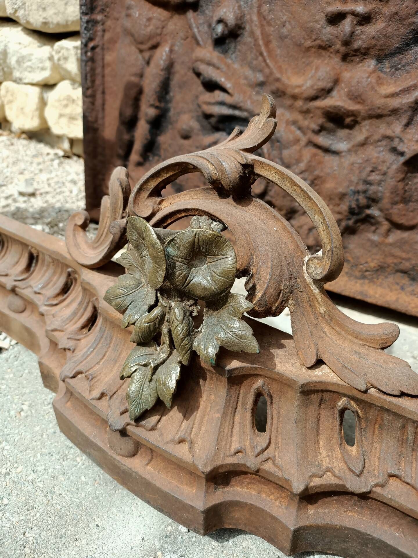 Superb Louis XV Bronze Fireplace Front with Roses 46cm / 114-150cm - 14