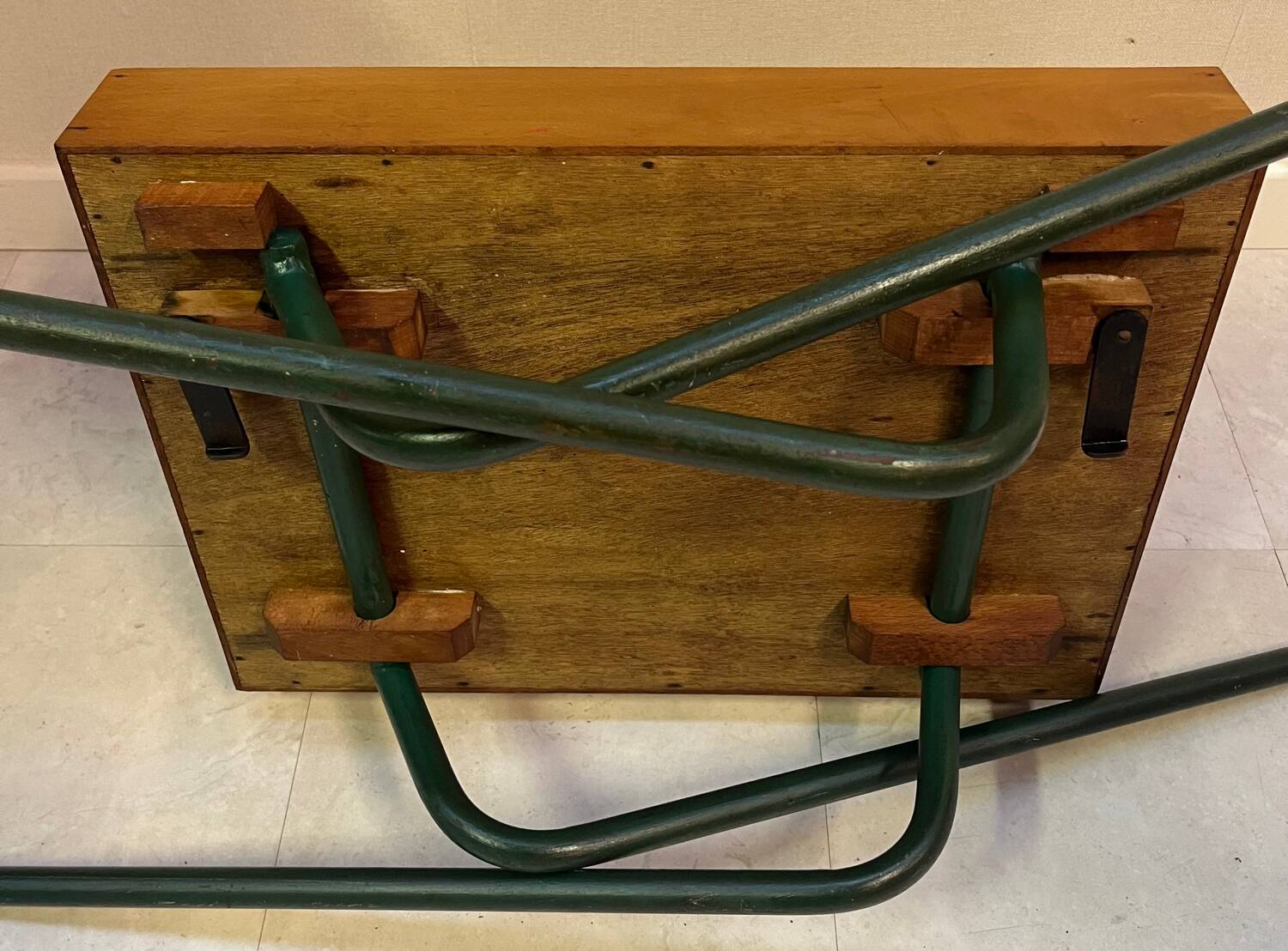 Folding wood and metal school desk