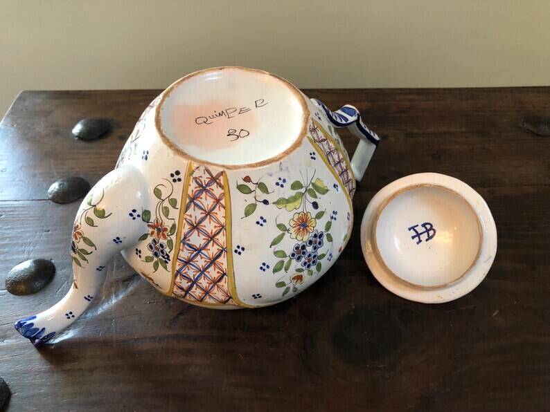Antique Henriot Quimper Faience Coffee Set, Breton Folk Art, 1893-1904