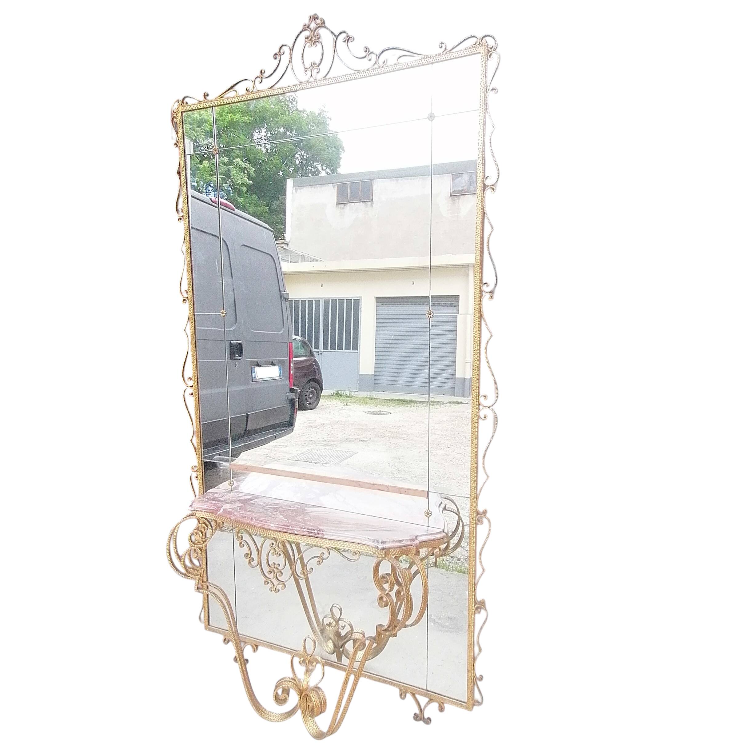 Miroir et console en fer forgé avec chaise de Pierluigi Colli.
