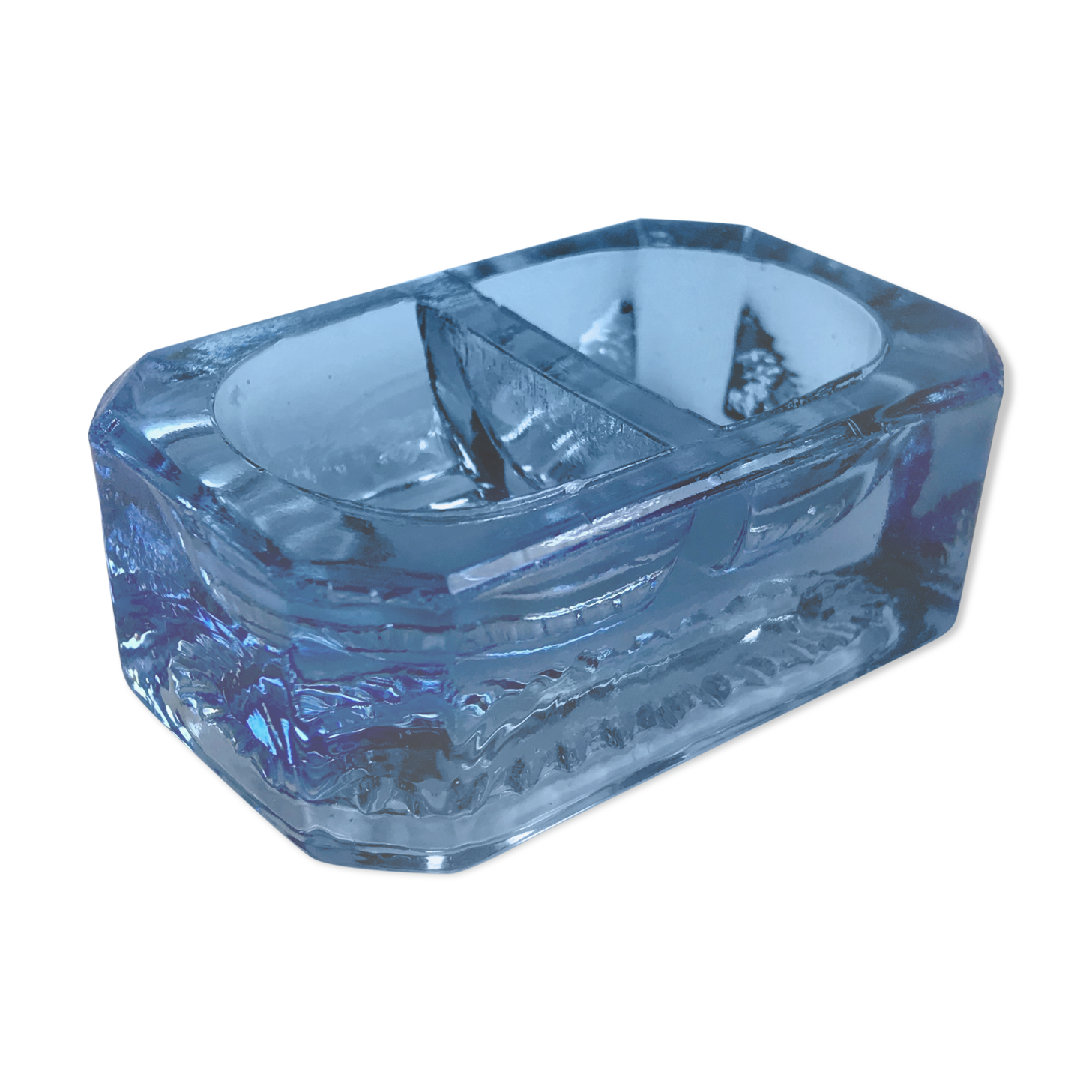 Salt shaker in electric blue molded glass