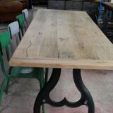 Industrial table solid oak tray and cast-iron footing