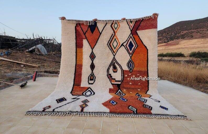 Handwoven terracotta wool rug 150/250cm