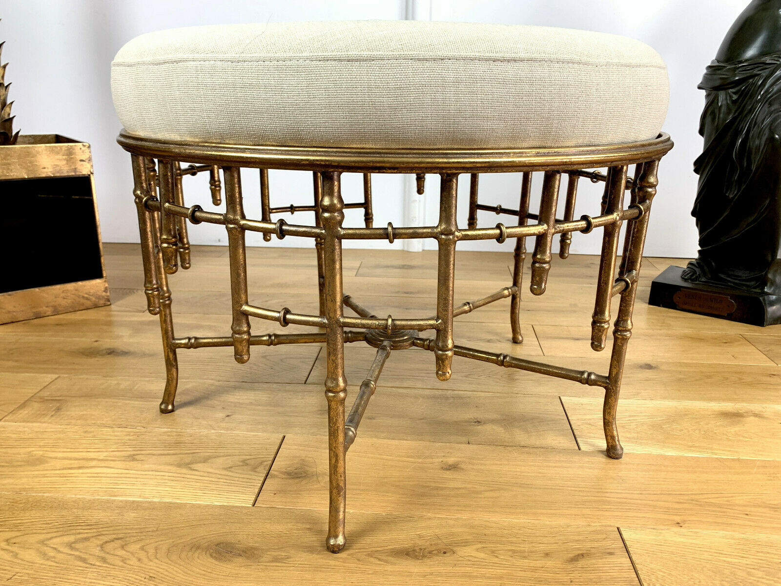 Napoleon III style ottoman in gilded metal with bamboo décor