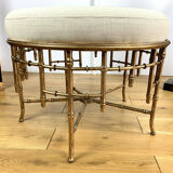 Napoleon III style ottoman in gilded metal with bamboo décor