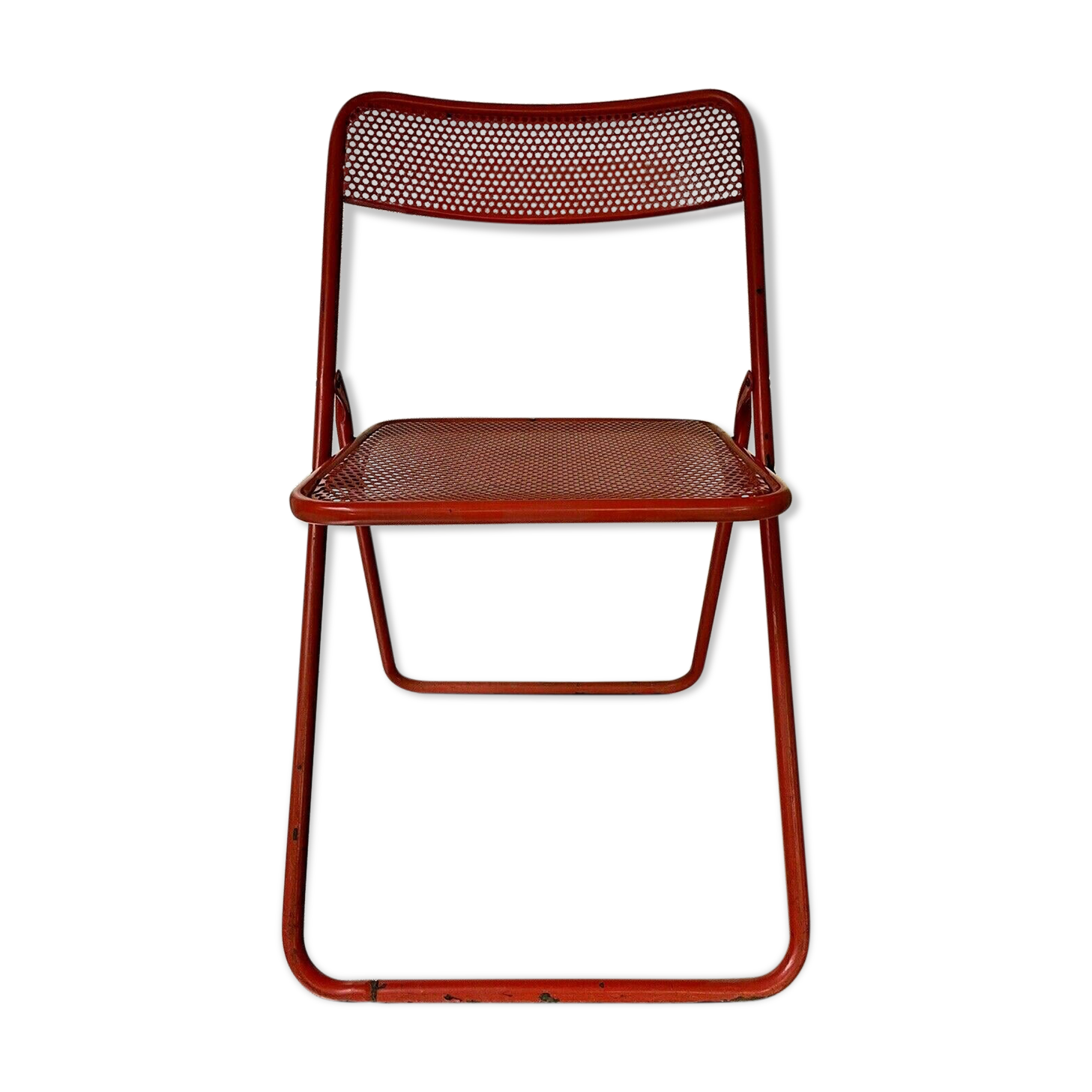 Old folding chair metal perforated red 60s, 70s, vintage