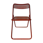 Ancienne chaise pliante métal perforé rouge années 60, 70 , vintage