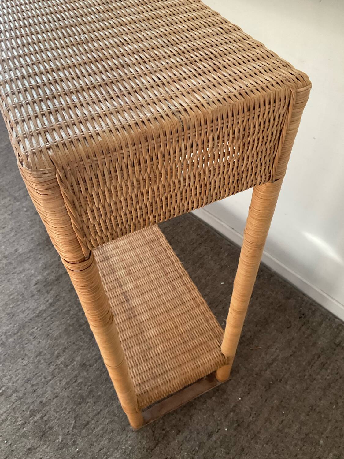 Wood and woven wicker console