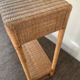 Wood and woven wicker console