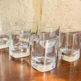 Set, vintage crystal whiskey decanter with 6 glasses, by Luigi Bormioli, circa 70's