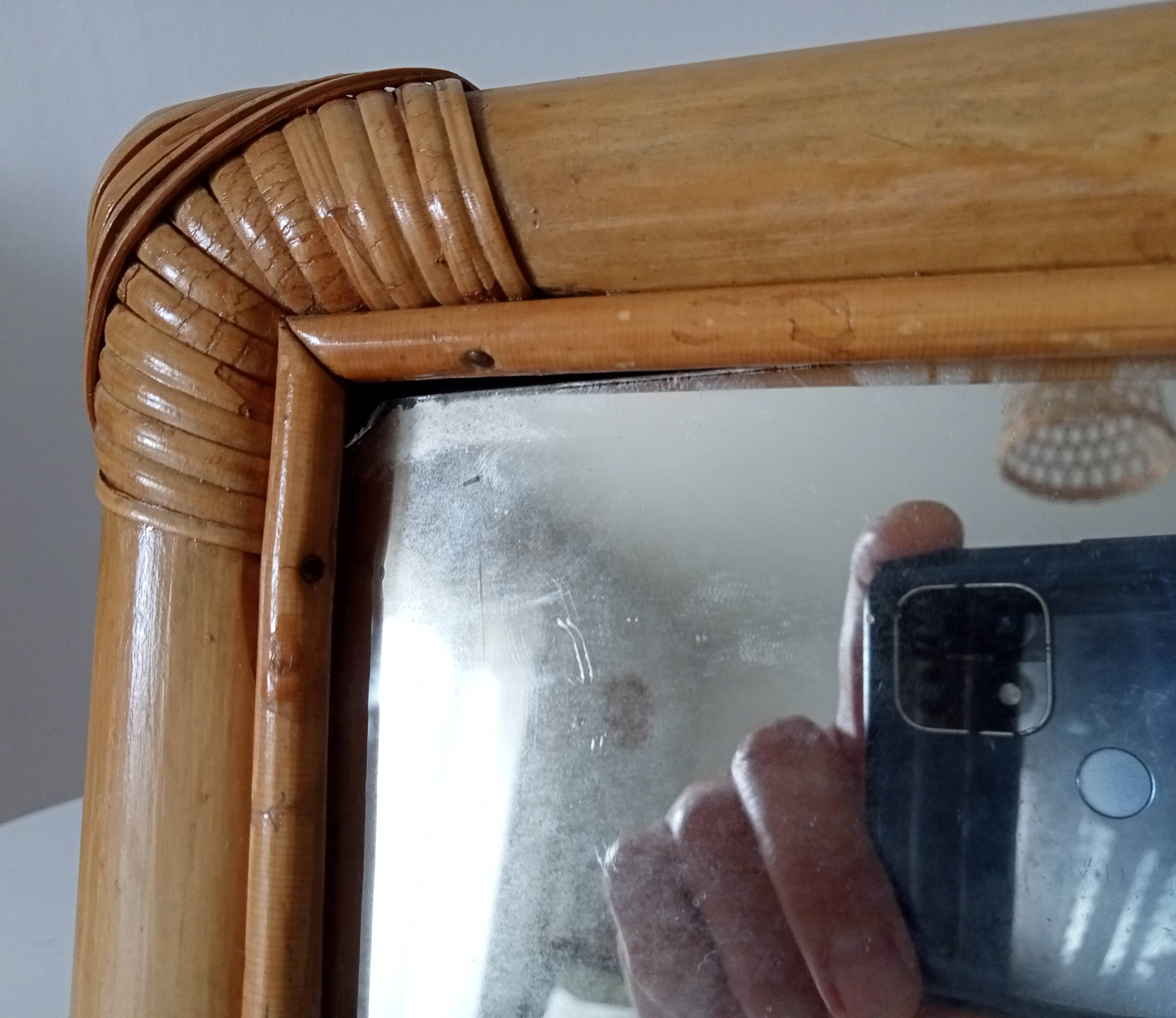 Vintage 1970s rattan tabletop mirror