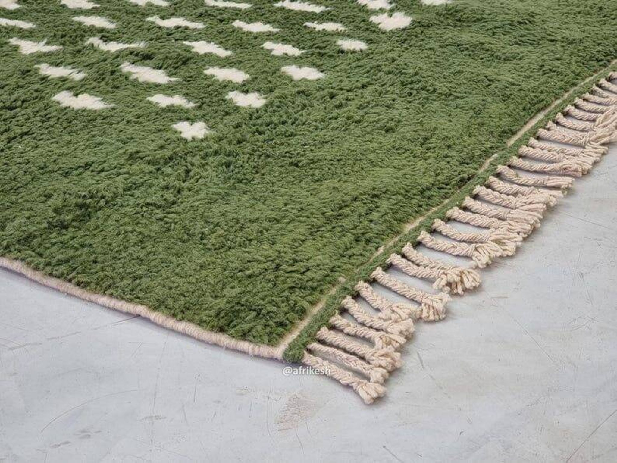 Traditional handwoven green Moroccan wool rug