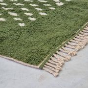 Traditional handwoven green Moroccan wool rug