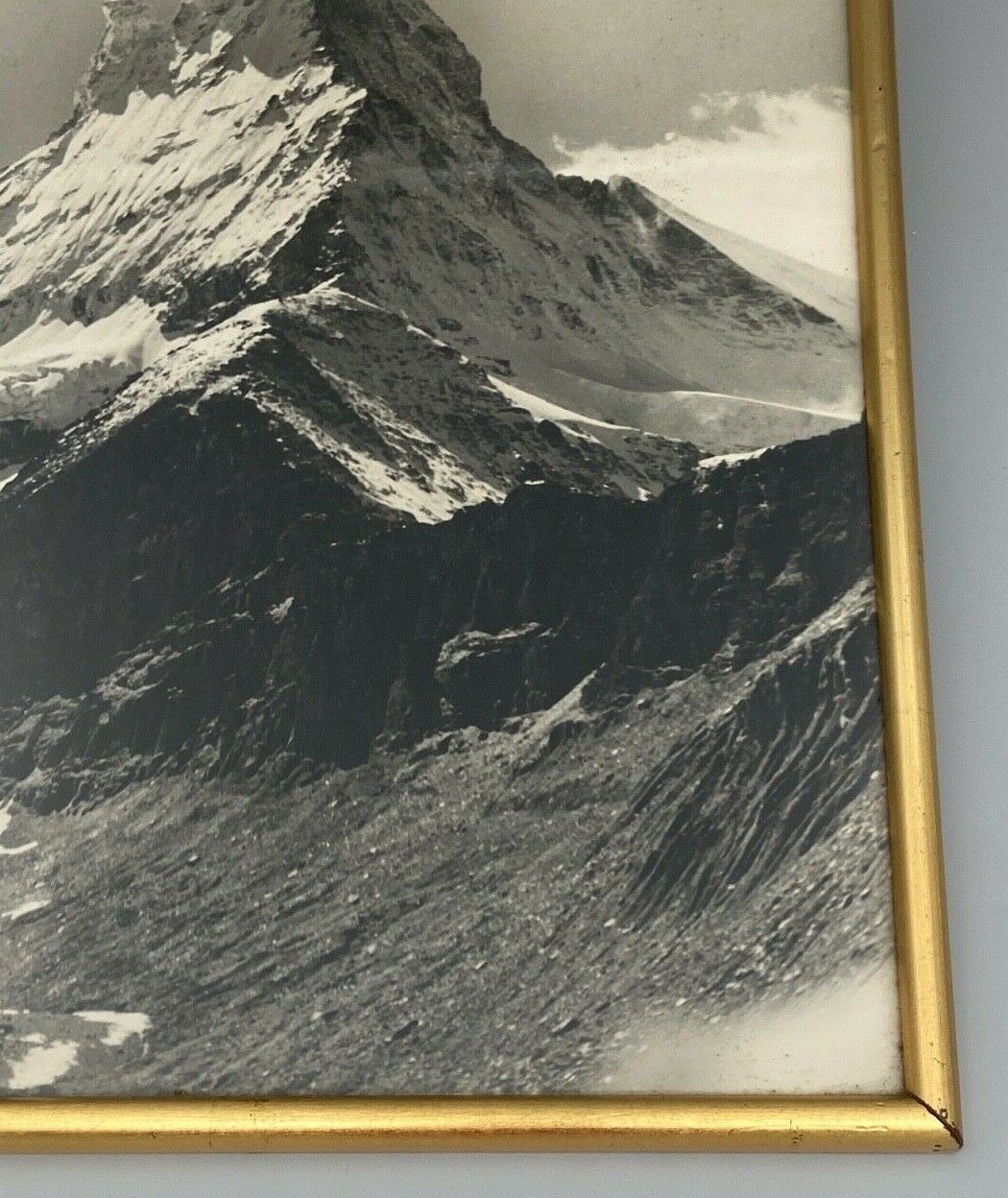 Old photo in black and white artistic mountain in golden frame