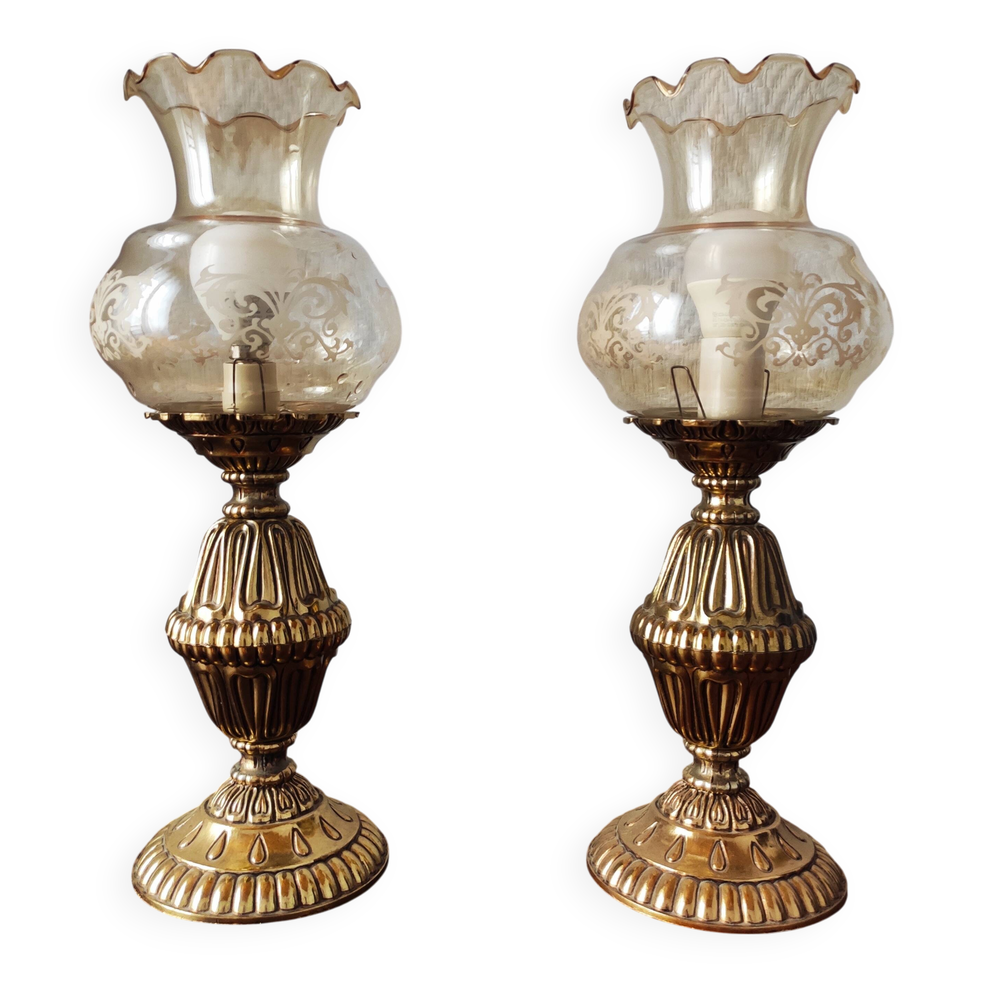 Paire de lampes rétro en laiton