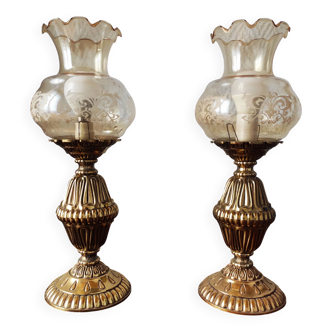 Paire de lampes rétro en laiton